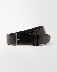 Men's Smooth Grain Silver Buckle Leather Belt - Black