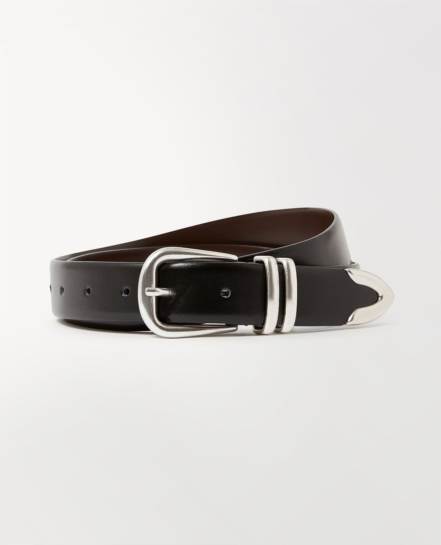 Women's Smooth Leather Wide Buckle Belt - Black