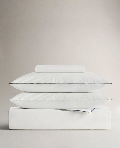 The Crisp & Cool Organic Duvet Set - White Navy Piping