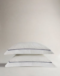 Soft & Smooth Cotton Sateen Oxford Pillowcases - White Navy Piping