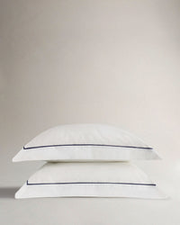 Crisp & Cool Organic Cotton Oxford Pillowcases - White Navy Piping