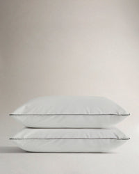 Soft & Smooth Cotton Sateen Pillowcase Set - White Navy Piping