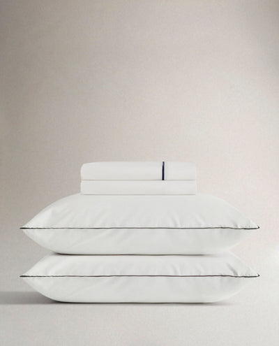 The Soft & Smooth Cotton Duvet Set - White Navy Piping