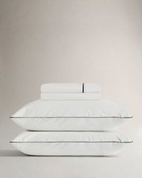 The Crisp & Cool Organic Luxury Flat Sheet - White Navy Piping