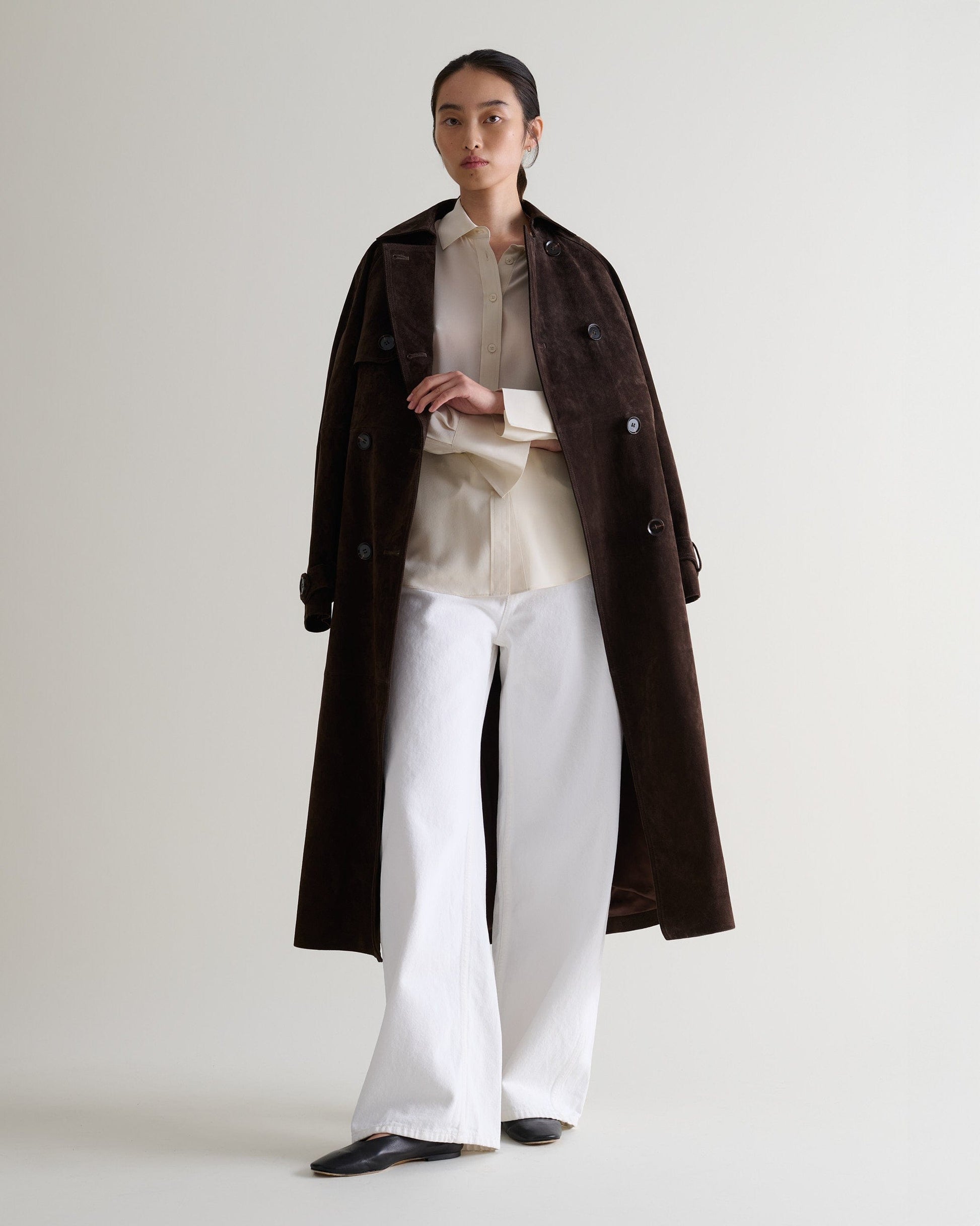 Suede Trench Coat - Chocolate-[colour]-[size]-Rise &amp; Fall