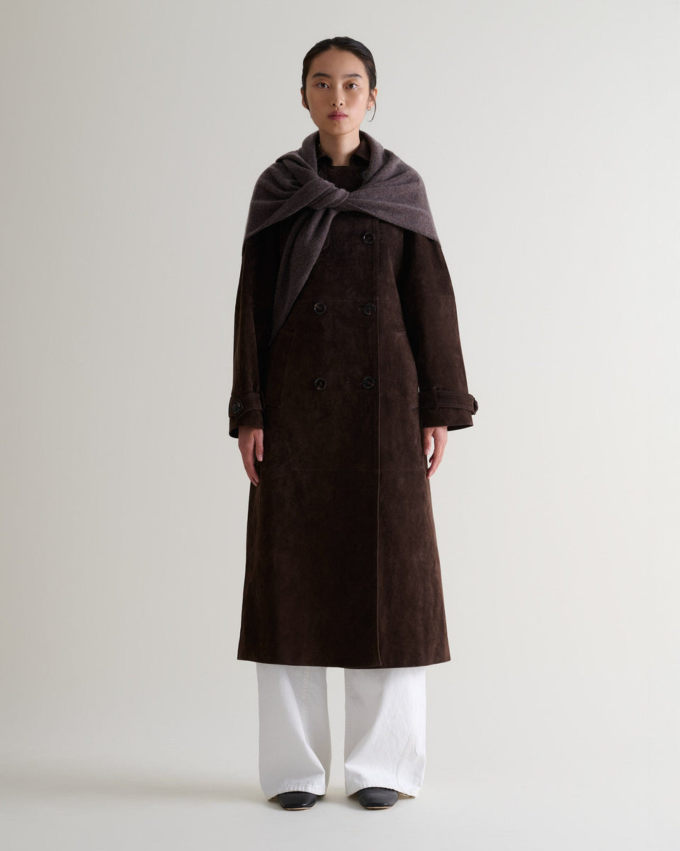 Suede Trench Coat - Chocolate-[colour]-[size]-Rise &amp; Fall