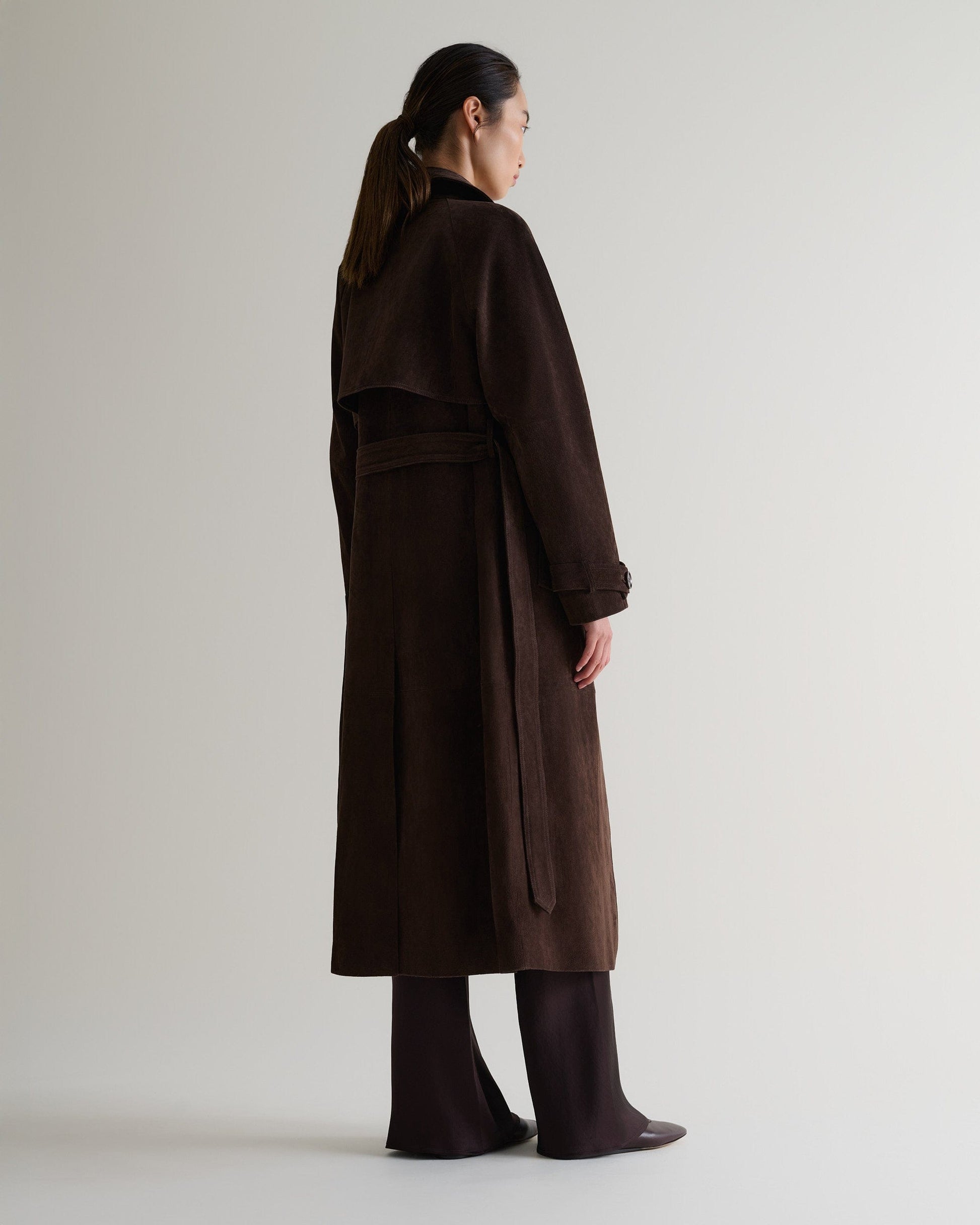 Suede Trench Coat - Chocolate-[colour]-[size]-Rise &amp; Fall