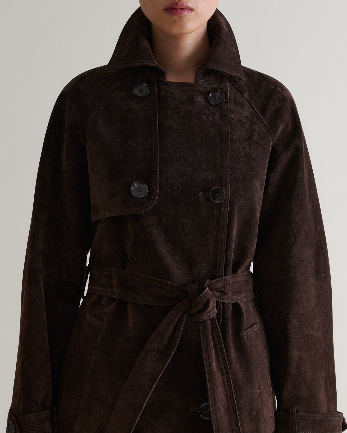Suede Trench Coat - Chocolate