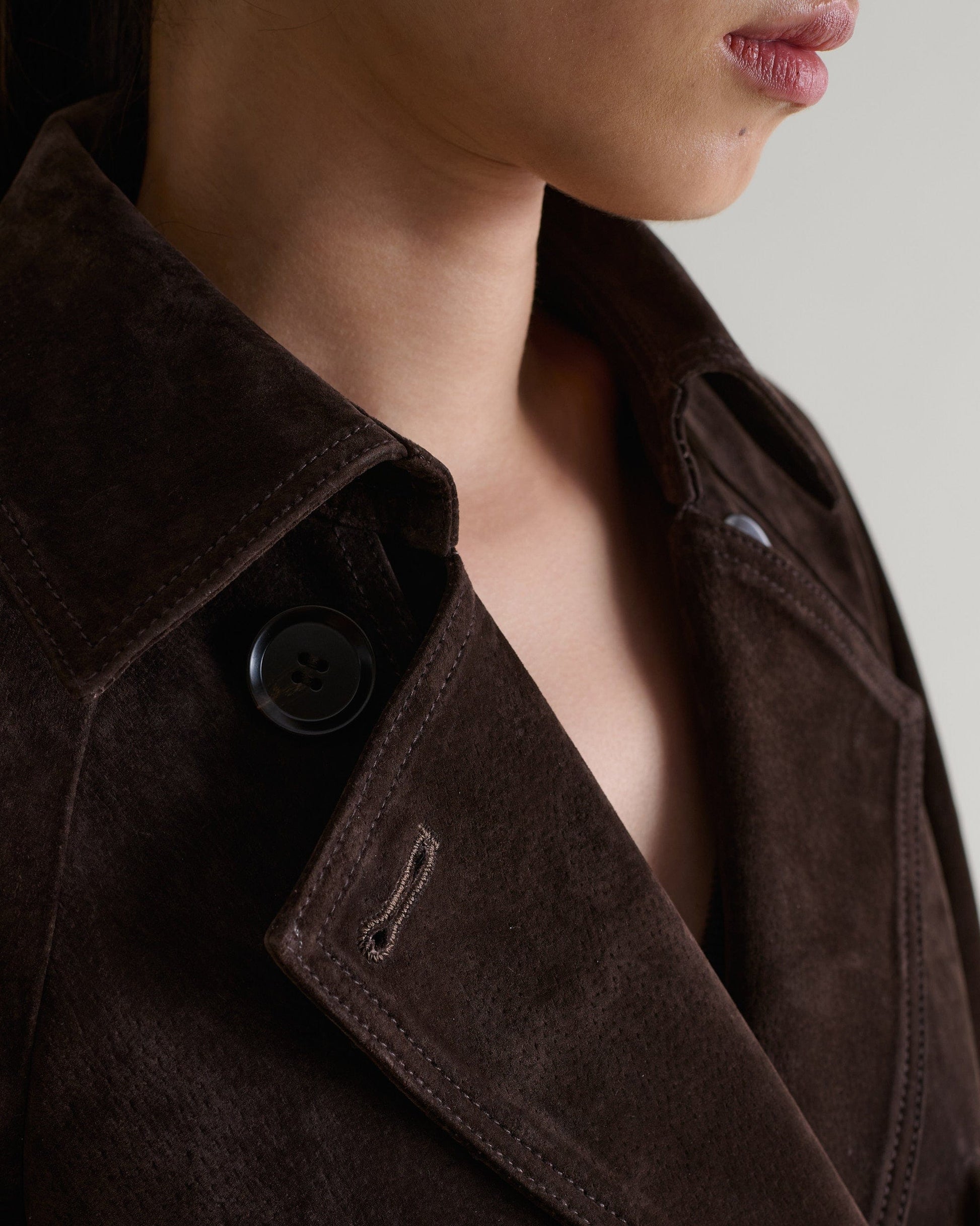 Suede Trench Coat - Chocolate