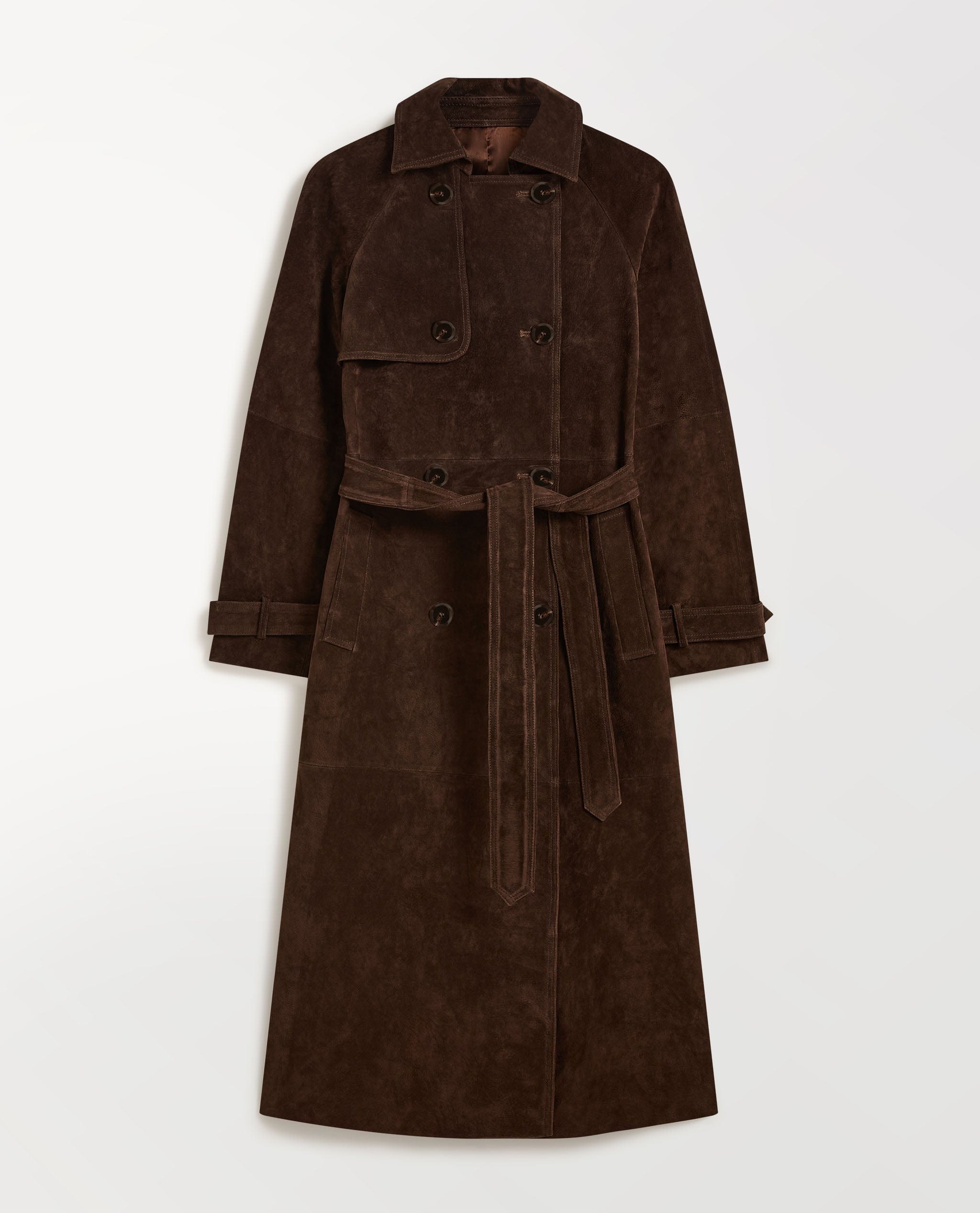 Suede Trench Coat - Chocolate-[colour]-[size]-Rise &amp; Fall