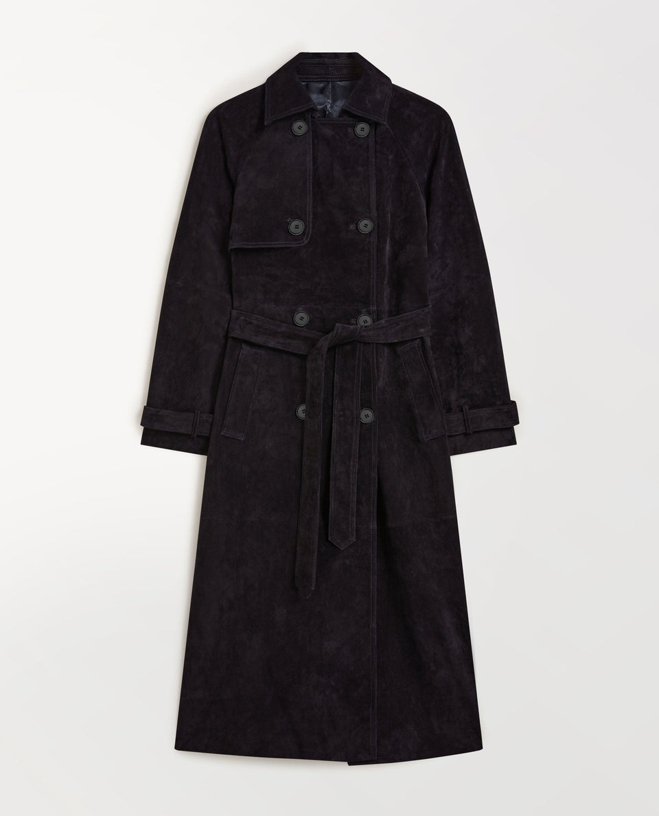 Suede Trench Coat - Navy-[colour]-[size]-Rise &amp; Fall