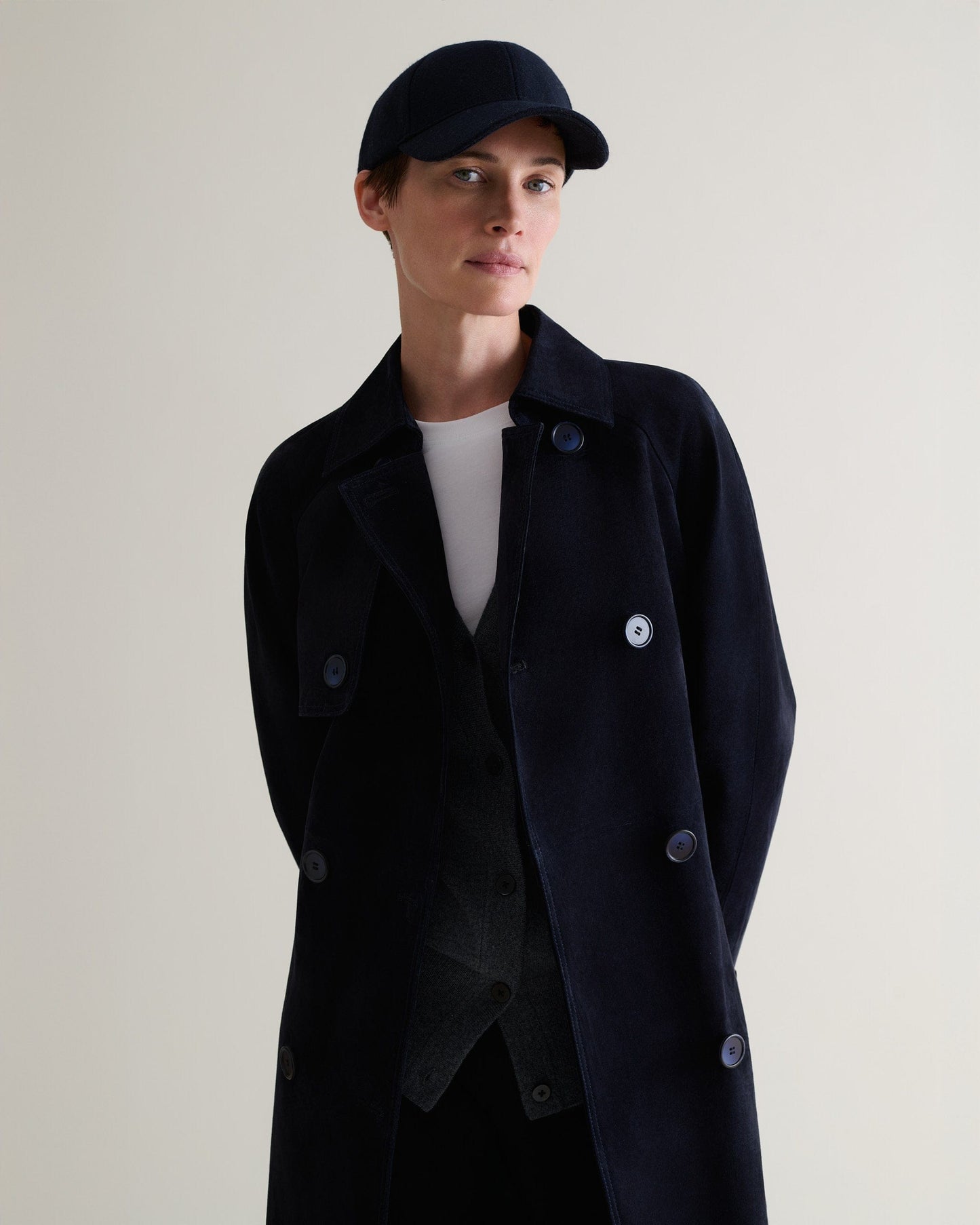 Suede Trench Coat - Navy-[colour]-[size]-Rise &amp; Fall