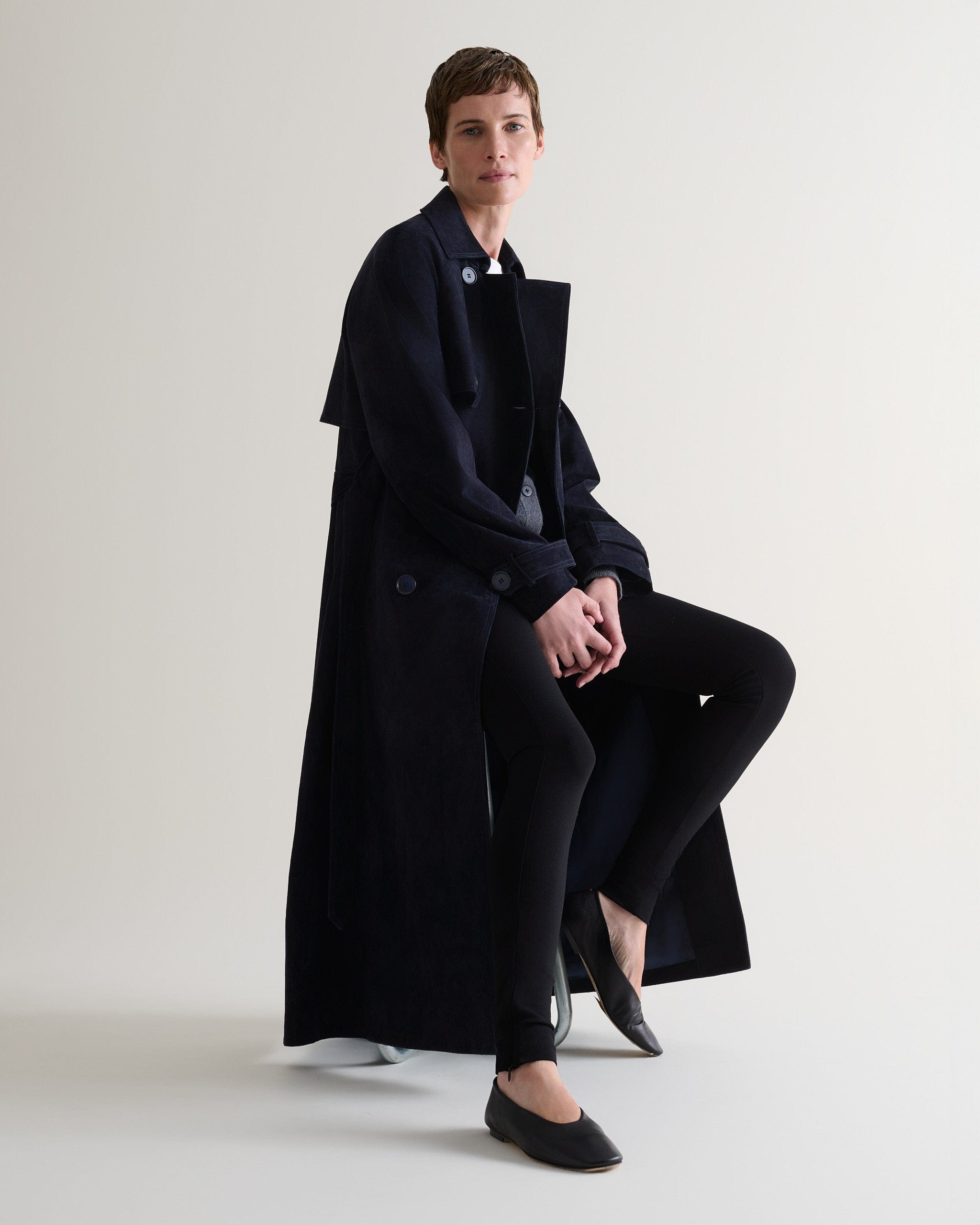 Suede Trench Coat - Navy-[colour]-[size]-Rise &amp; Fall