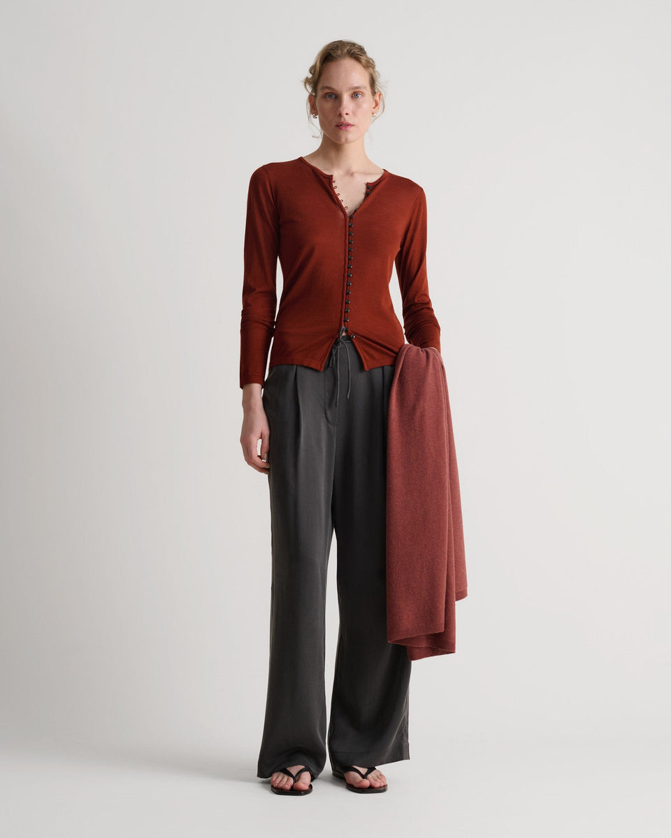 Women's Superfine Merino Button-Front Top - Burnt Sienna