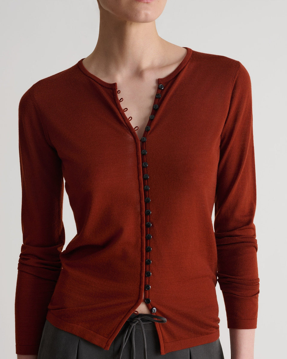 Women's Superfine Merino Button-Front Top - Burnt Sienna