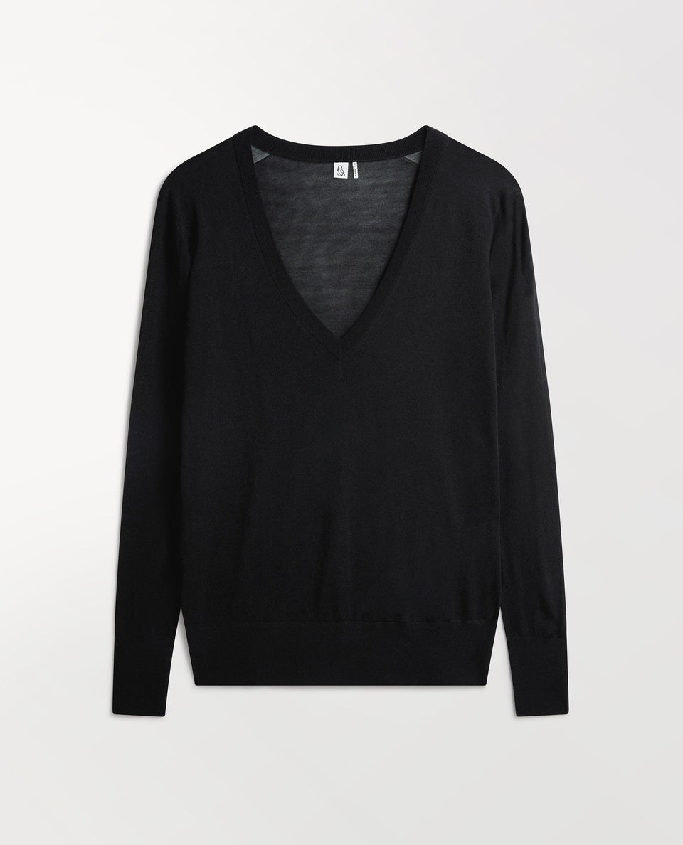 Women's Superfine Merino V Neck Jumper - Black