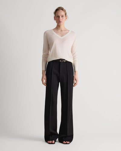 Women's Superfine Merino V Neck Jumper - Buttermilk