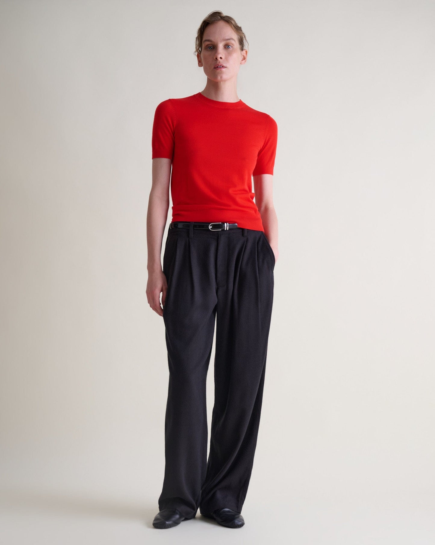 Women's Superfine Merino Wool Knitted T-shirt - Poppy