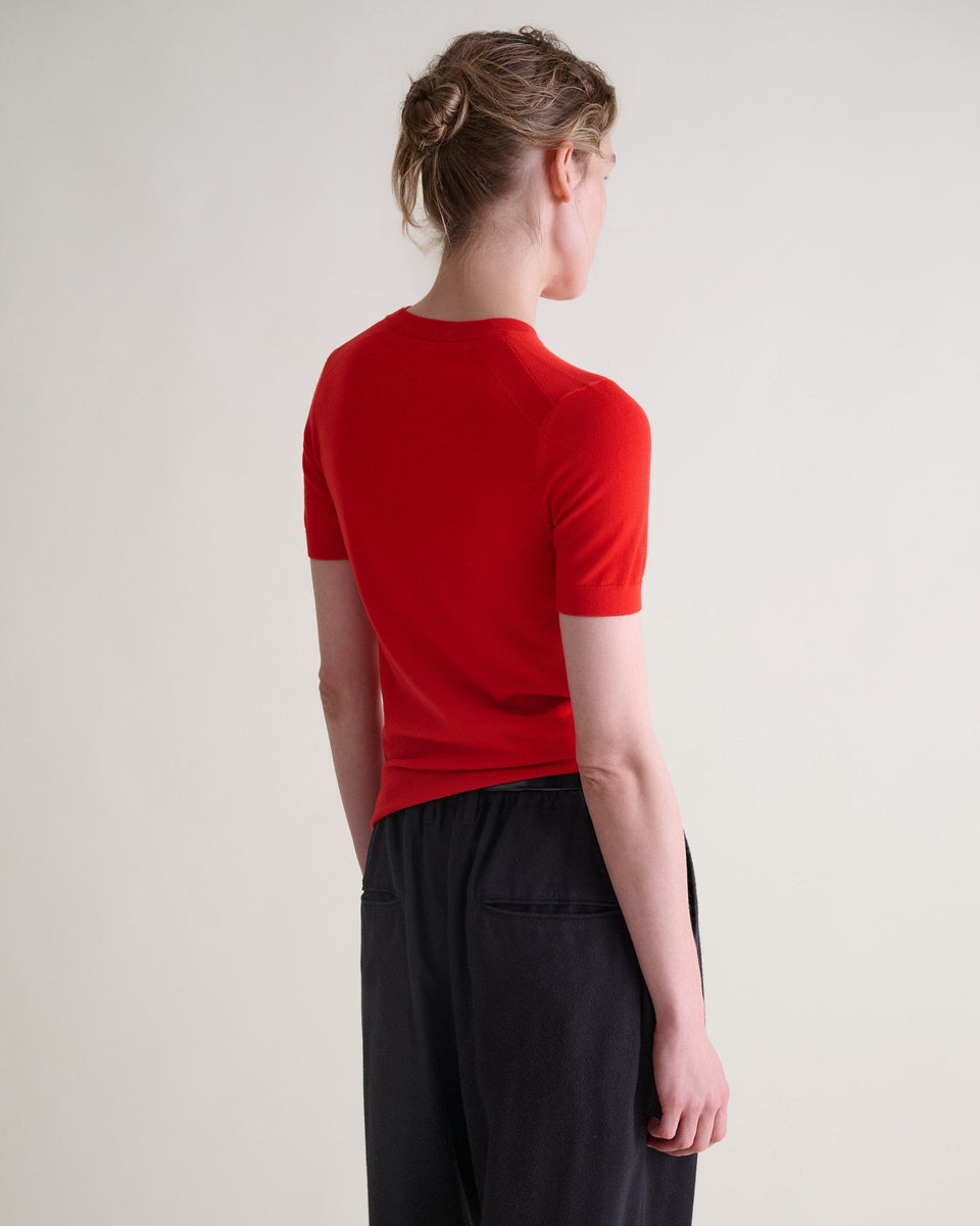 Women's Superfine Merino Wool Knitted T-shirt - Poppy