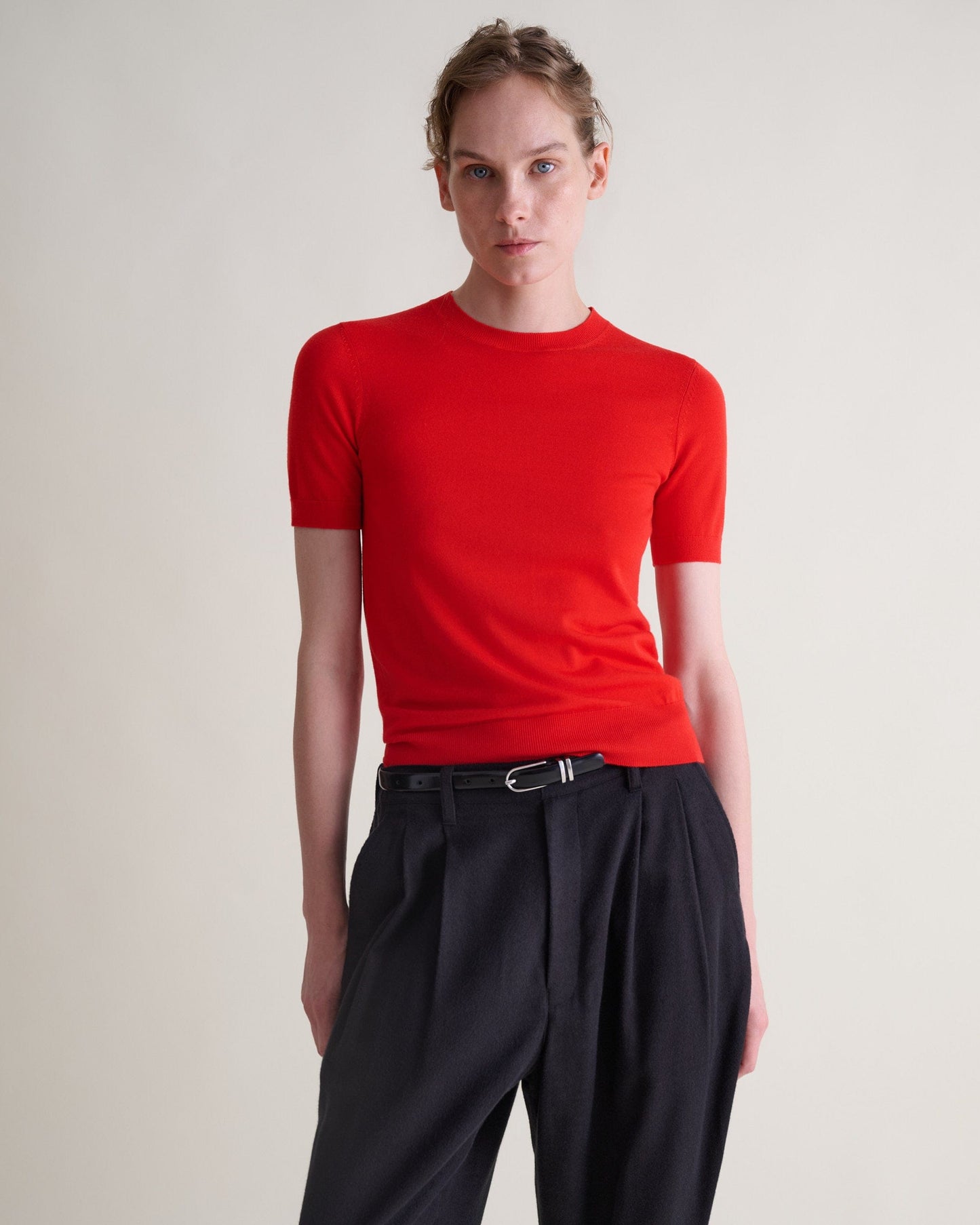 Women's Superfine Merino Wool Knitted T-shirt - Poppy