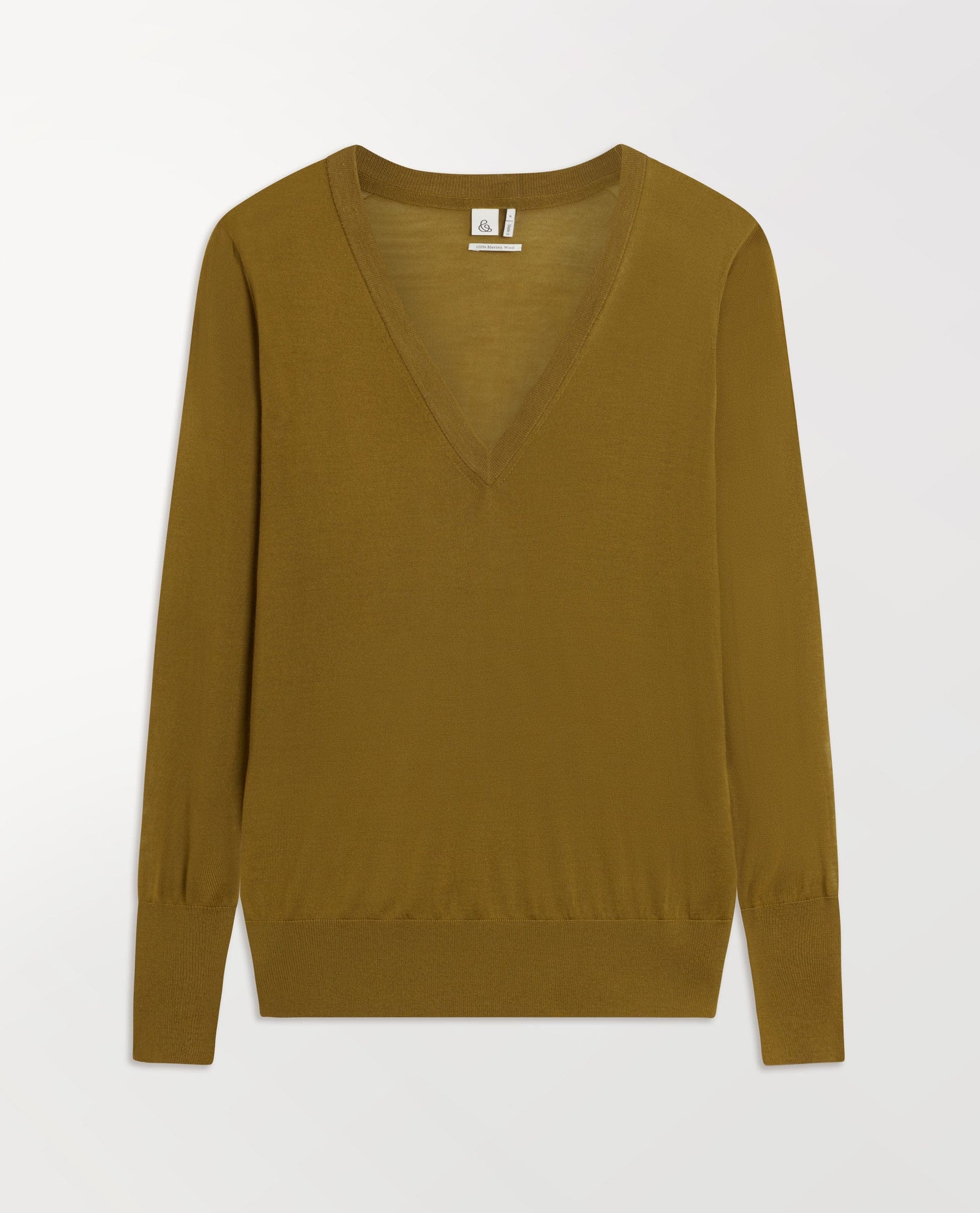 Women's Superfine Merino V Neck Jumper - Golden Olive