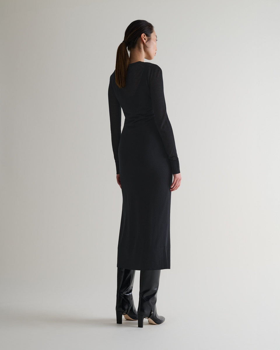 Women's TENCEL™ Cashmere Double Layered Button Dress - Black