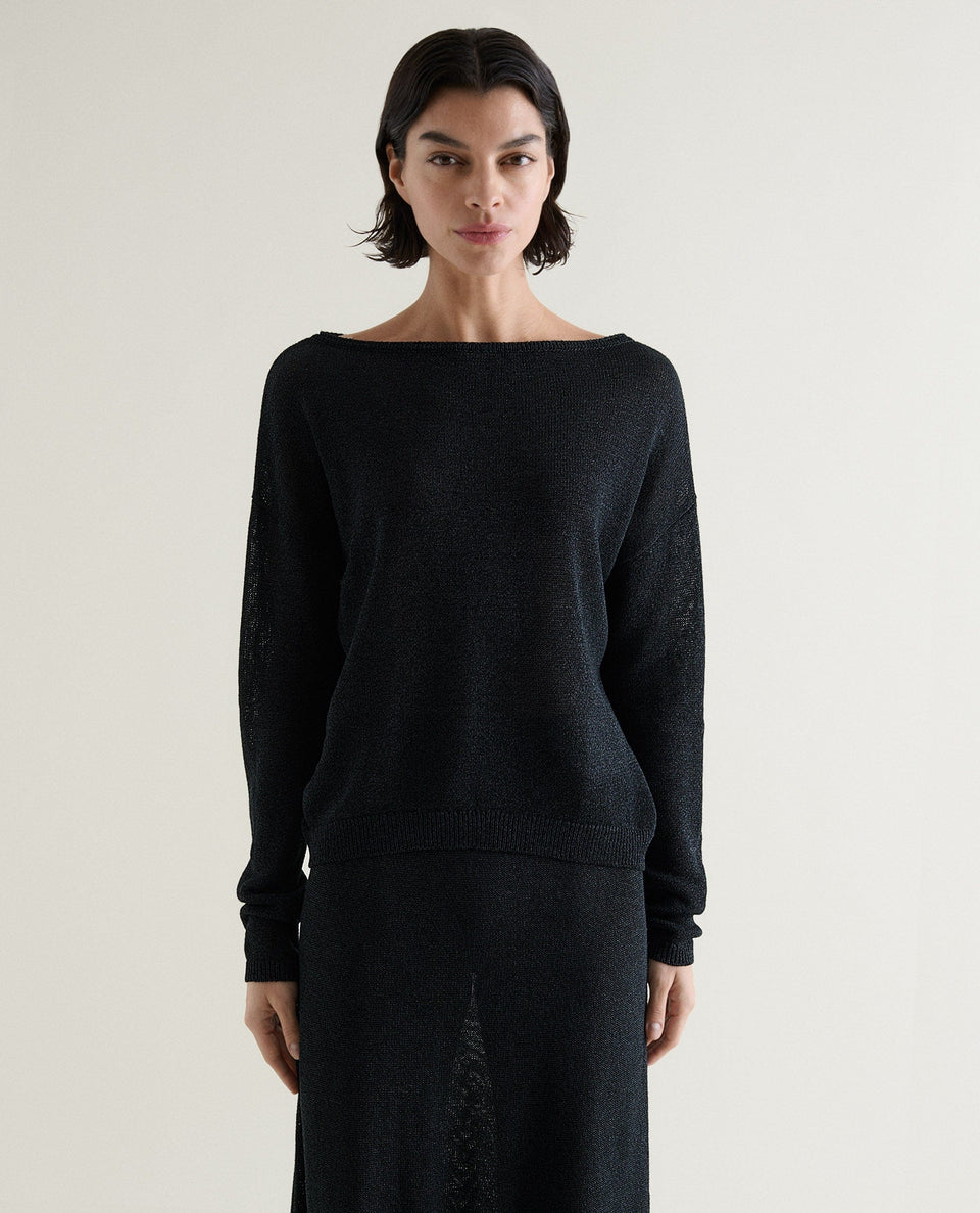 Women's Cotton Bouclé Slash Neck Jumper - Black