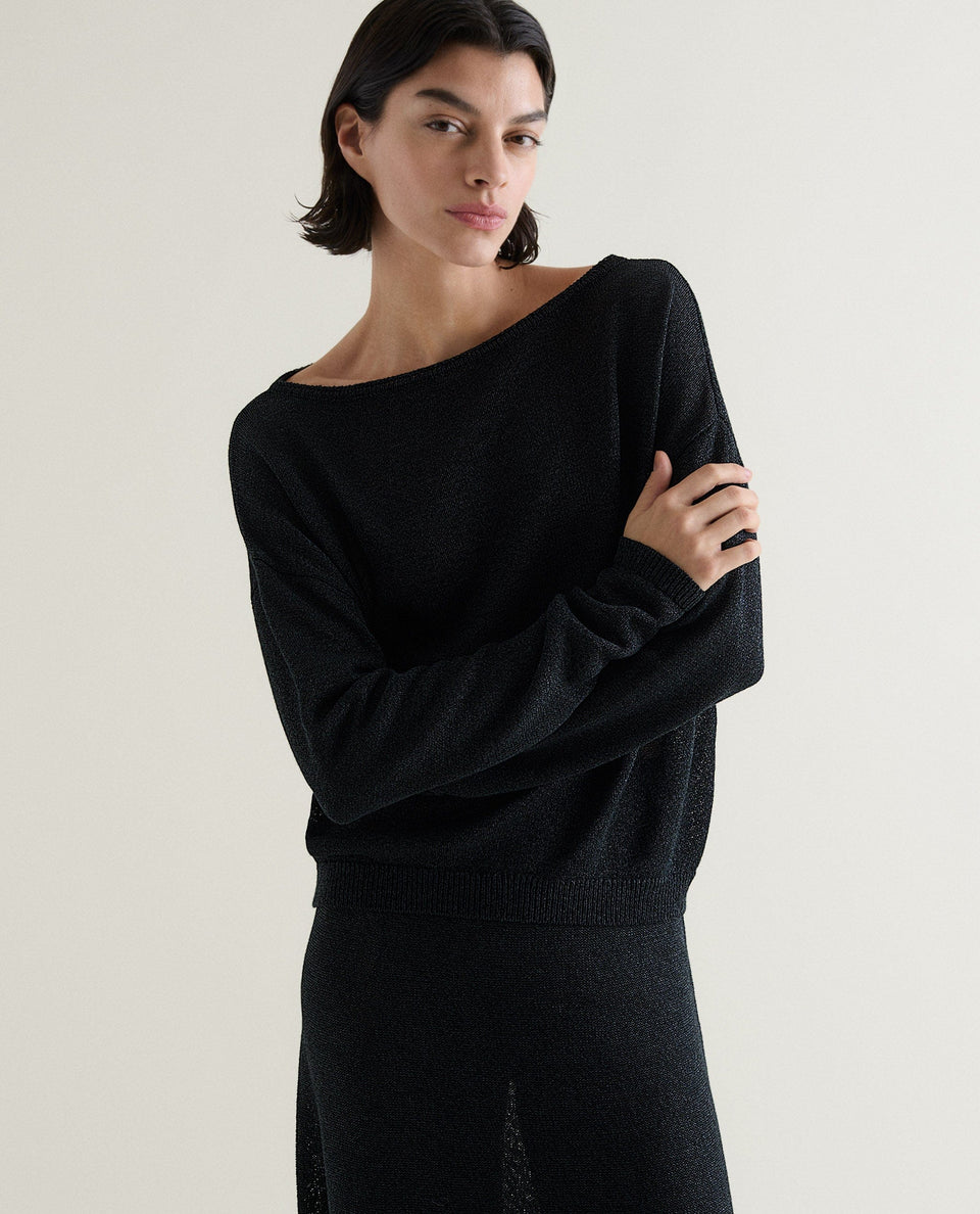 Women's Cotton Bouclé Slash Neck Jumper - Black