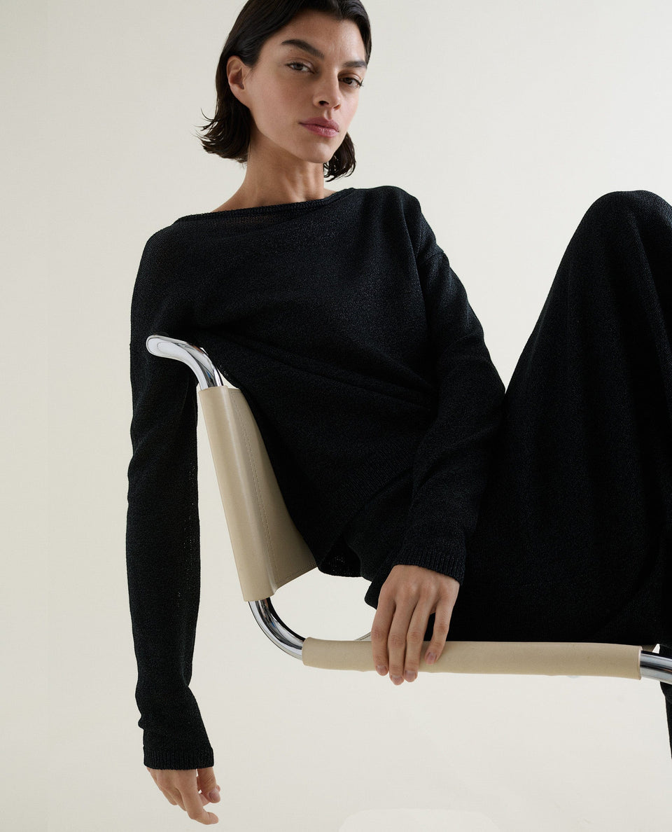 Women's Cotton Bouclé Slash Neck Jumper - Black