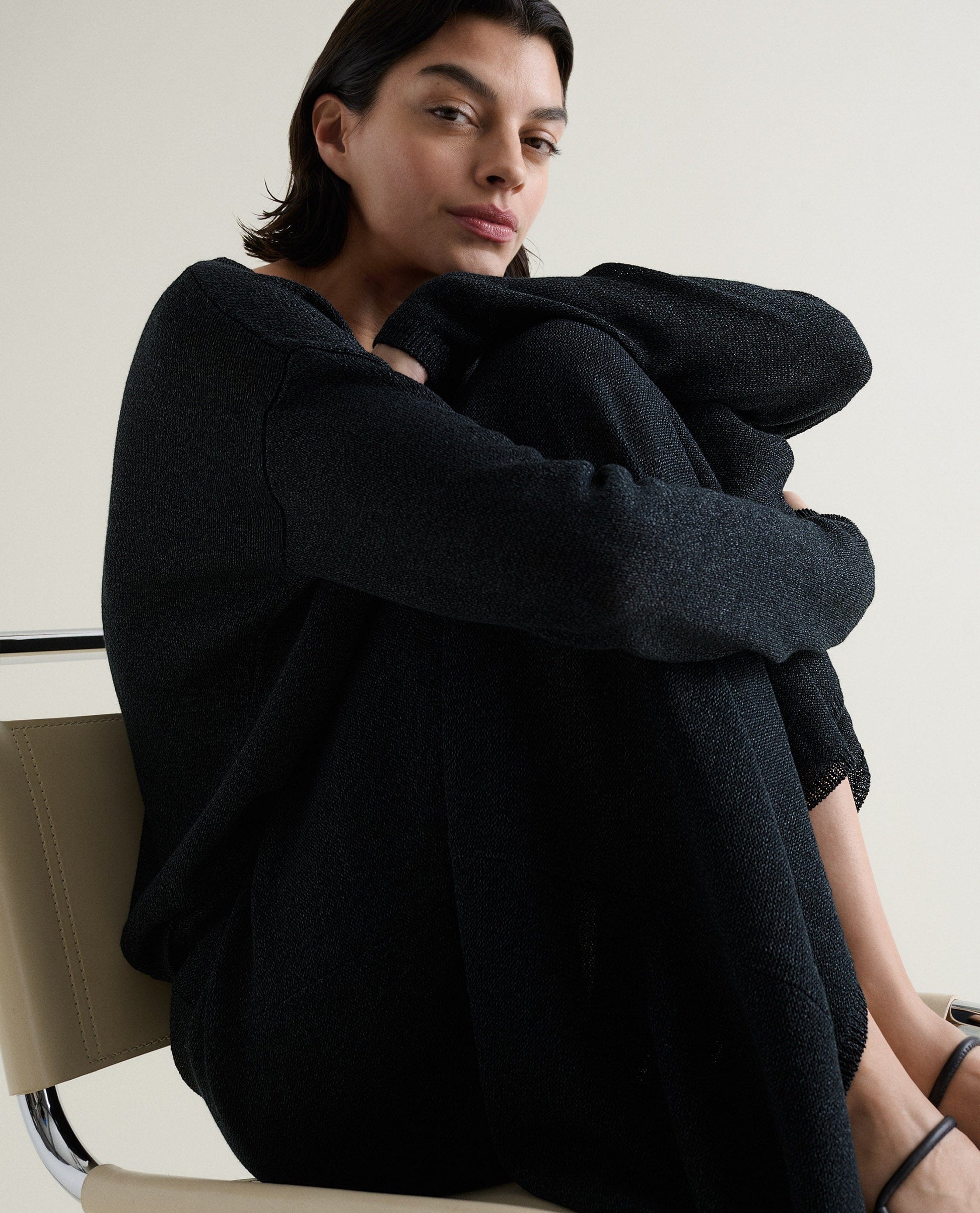 Women's Cotton Bouclé Slash Neck Jumper - Black