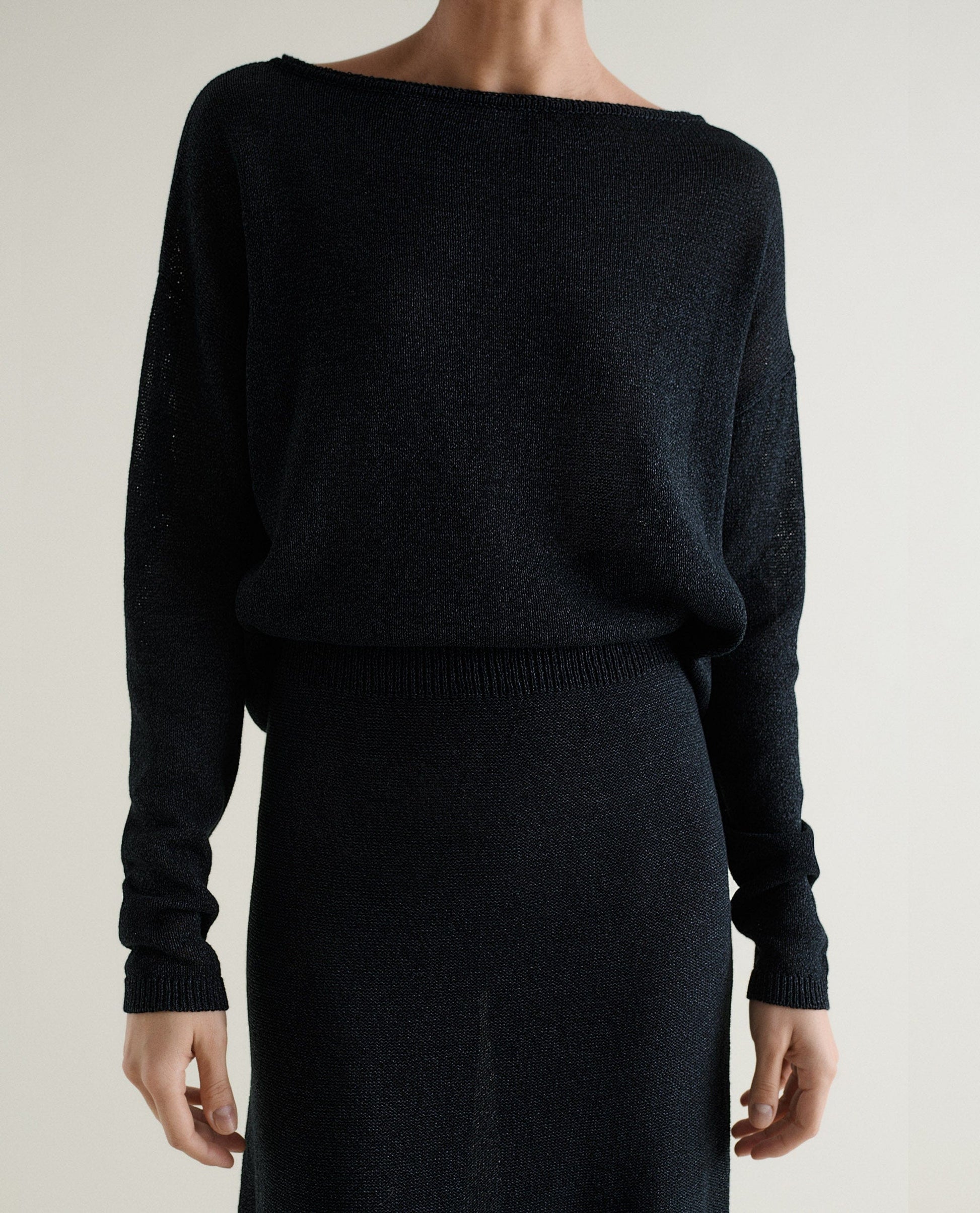 Women's Cotton Bouclé Slash Neck Jumper - Black