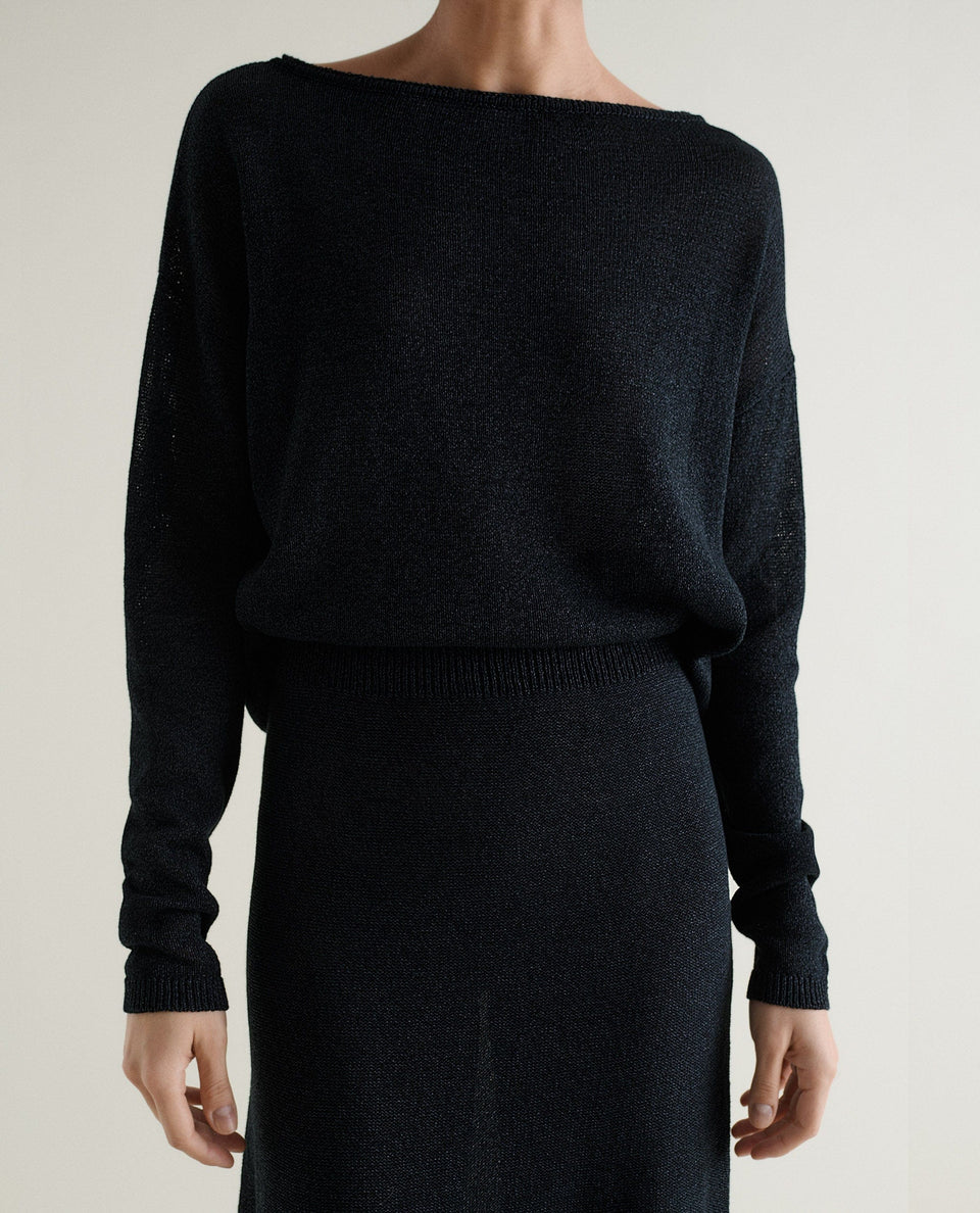 Women's Cotton Bouclé Slash Neck Jumper - Black