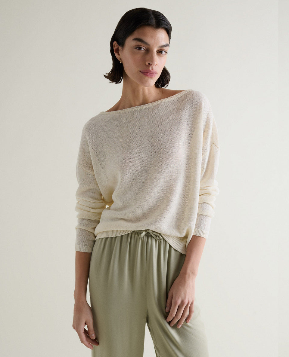 Women's Cotton Bouclé Slash Neck Jumper - Parchment