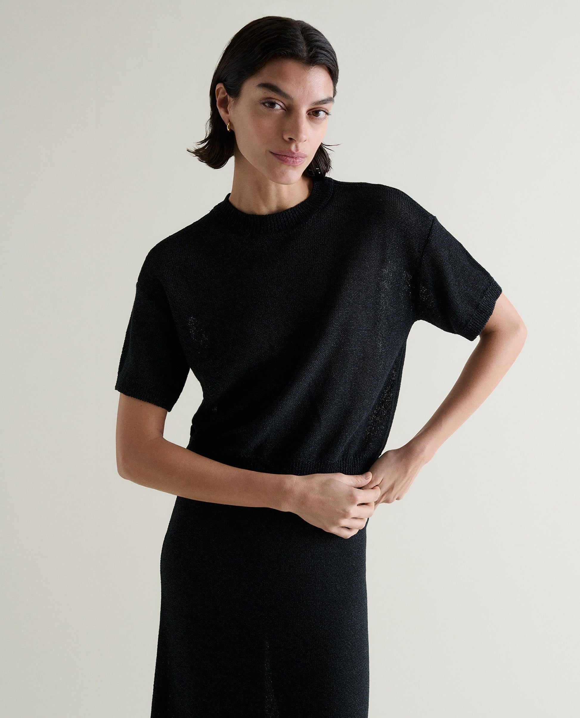 Women's Cotton Bouclé Knit T-shirt - Black