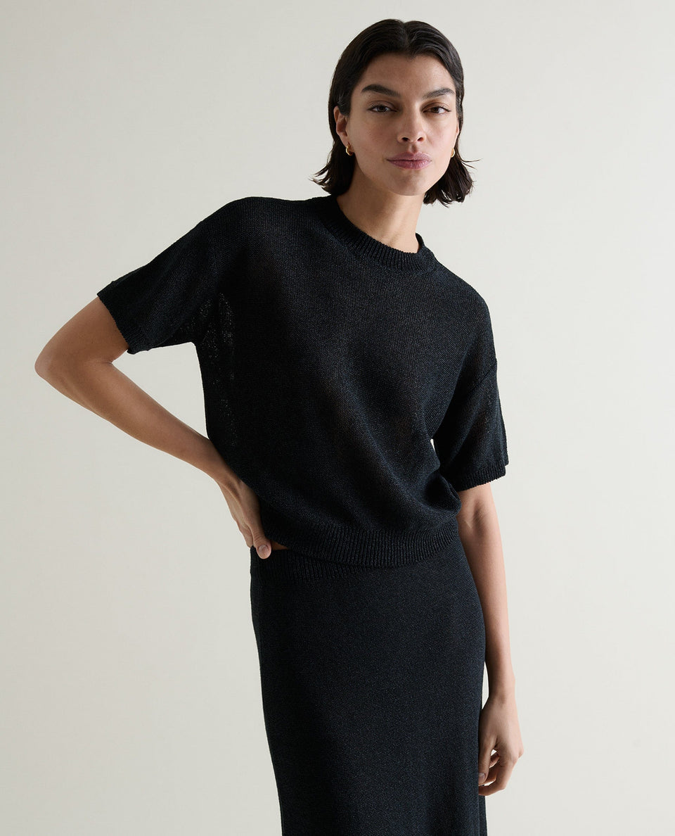 Women's Cotton Bouclé Knit T-shirt - Black