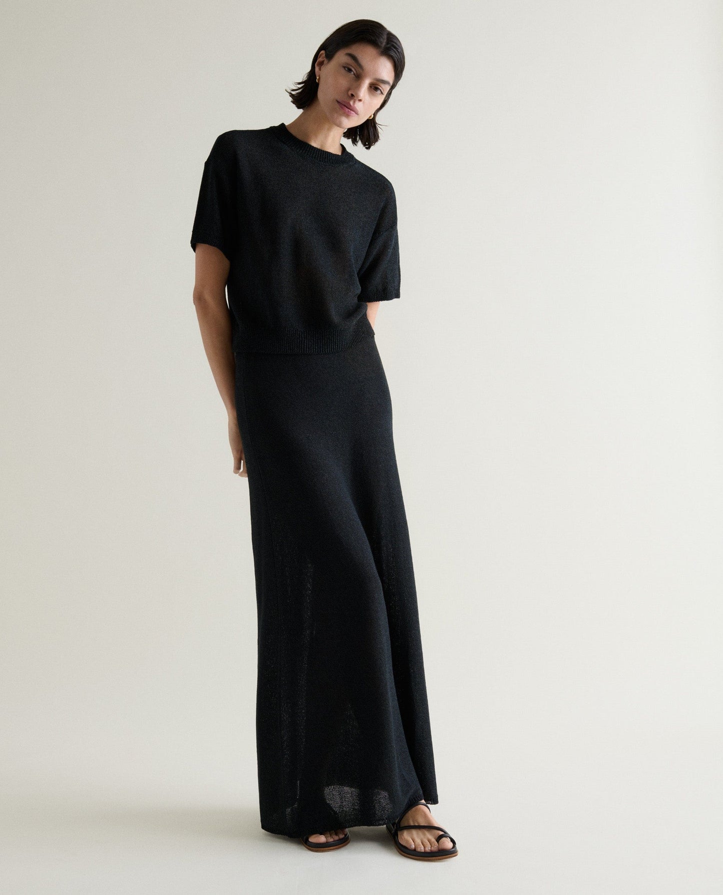 Women's Cotton Bouclé Knit T-shirt - Black