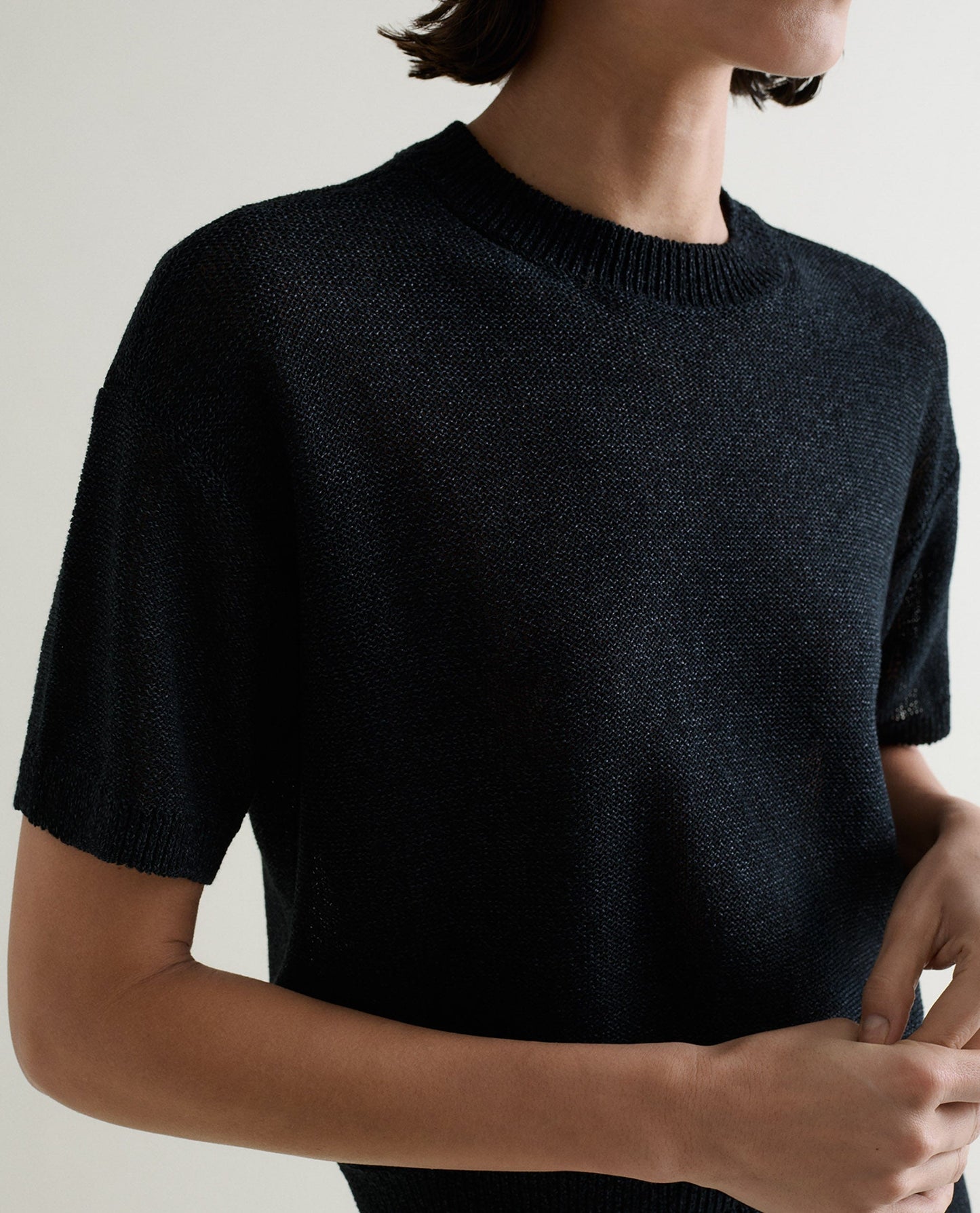 Women's Cotton Bouclé Knit T-shirt - Black