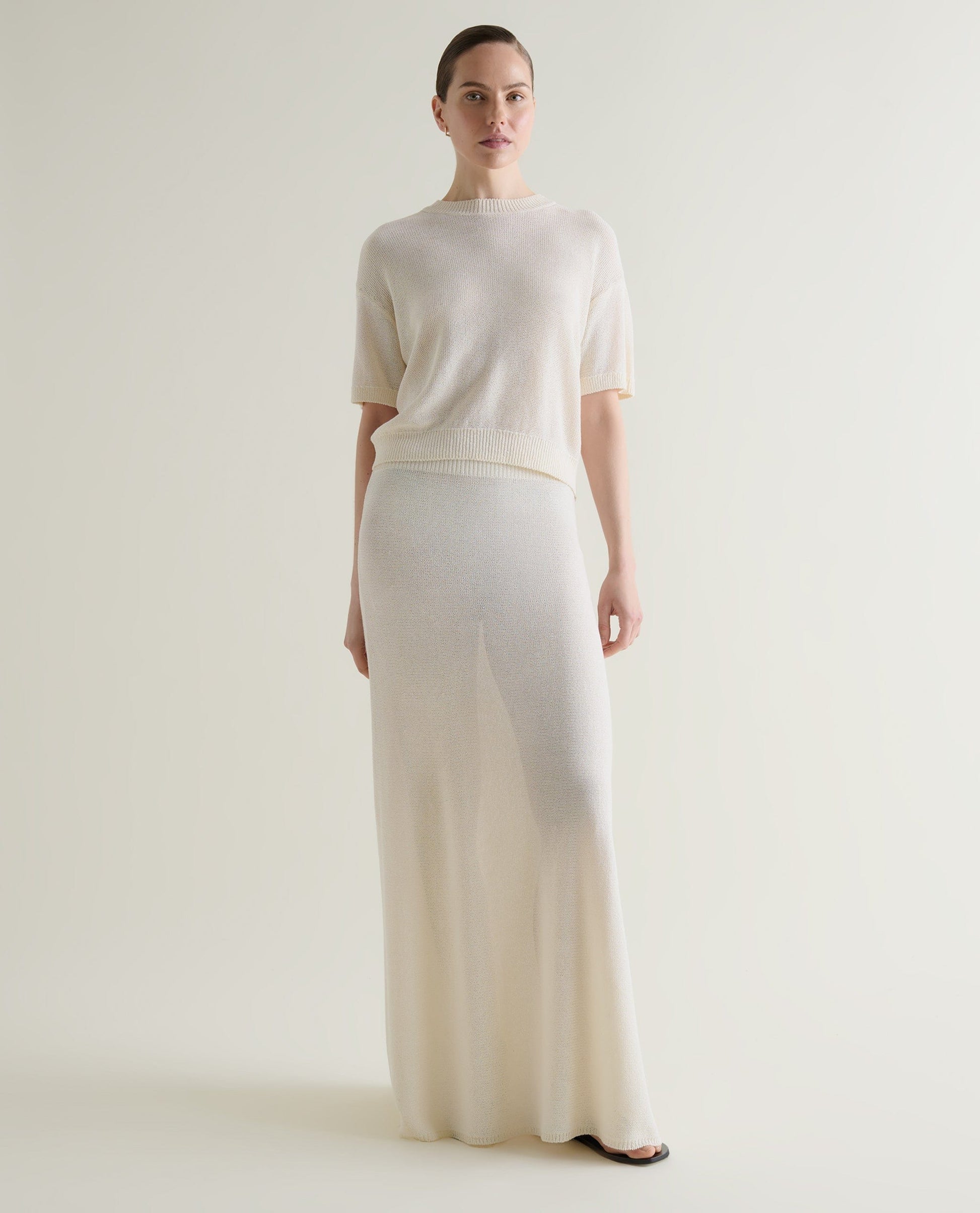 Women's Cotton Bouclé Knit T-shirt - Parchment