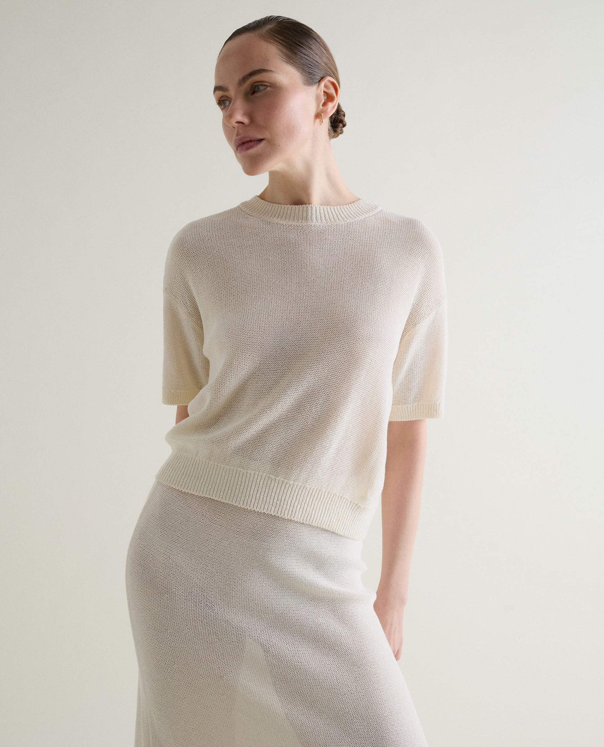 Women's Cotton Bouclé Knit T-shirt - Parchment