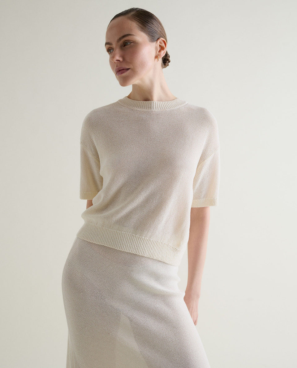 Women's Cotton Bouclé Knit T-shirt - Parchment