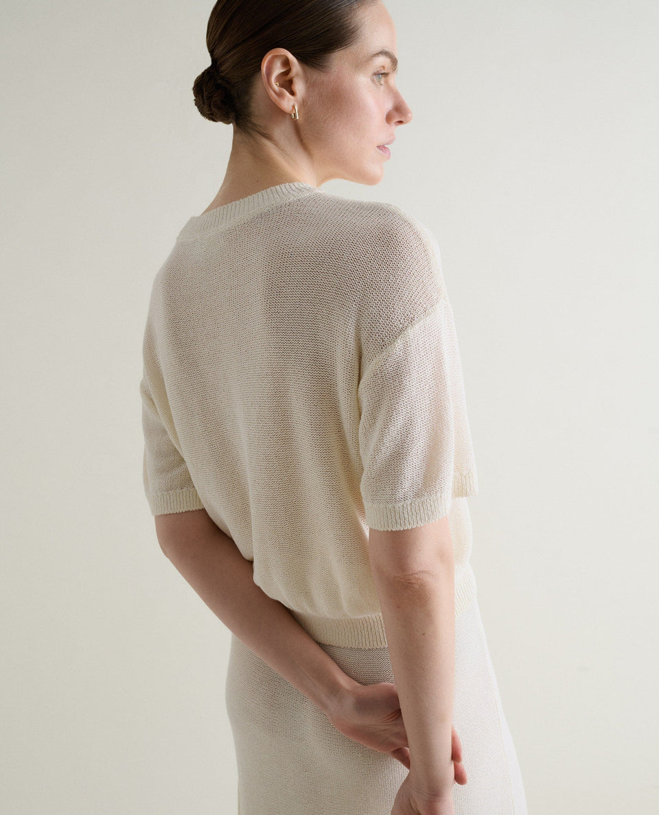 Women's Cotton Bouclé Knit T-shirt - Parchment