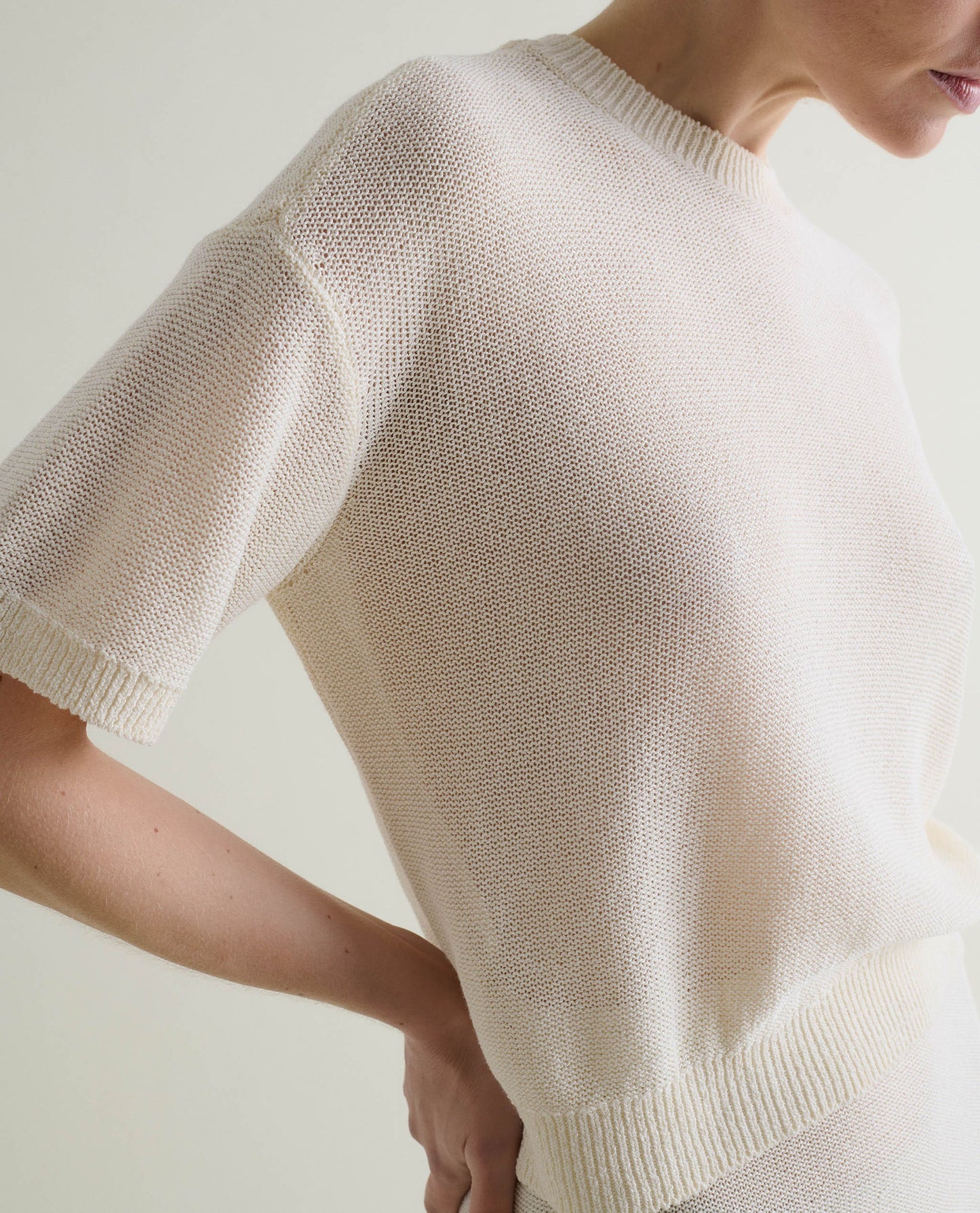 Women's Cotton Bouclé Knit T-shirt - Parchment