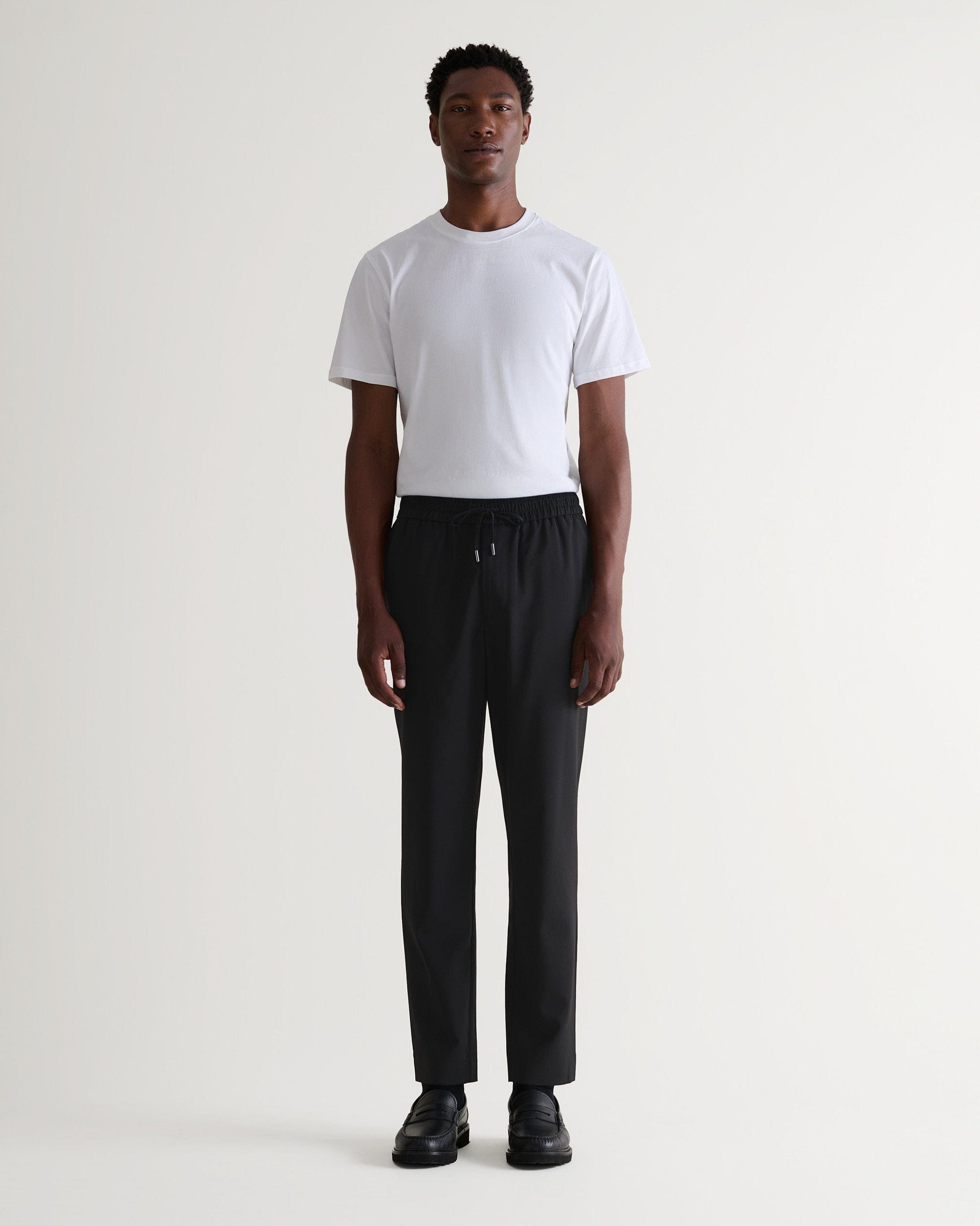 Men's Tropical Wool Drawstring Trousers - Black