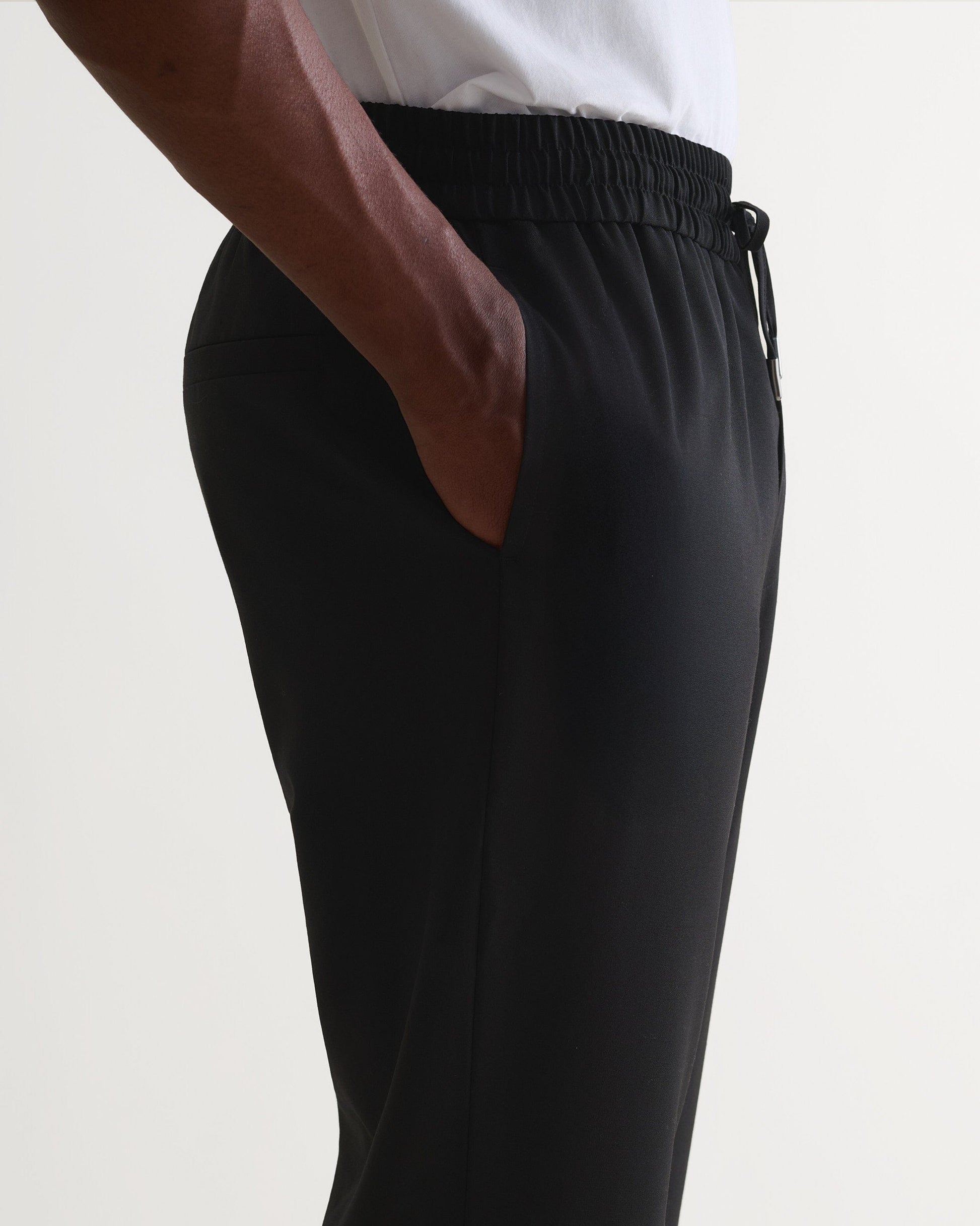 Men's Tropical Wool Drawstring Trousers - Black