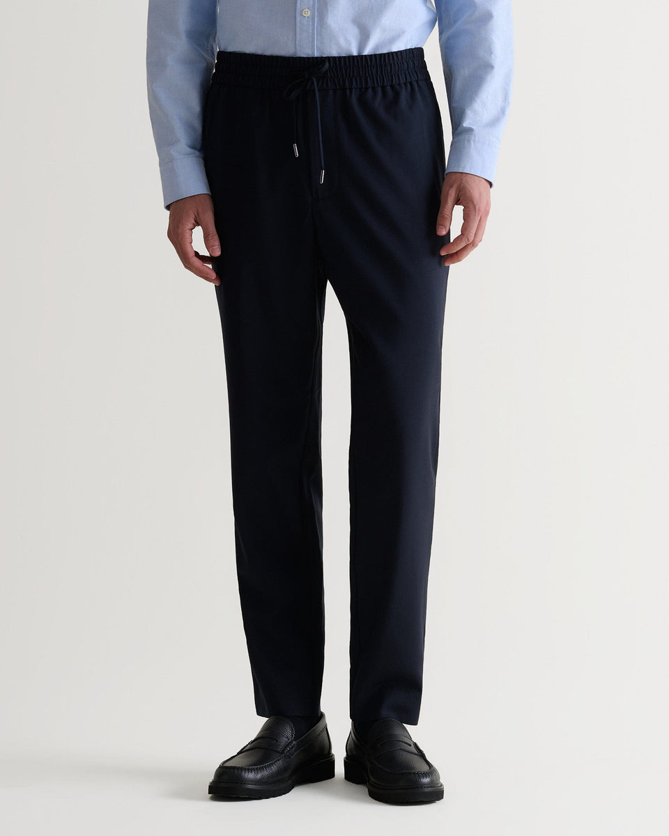 Men's Tropical Wool Drawstring Trousers - Indigo-[colour]-[size]-Rise &amp; Fall