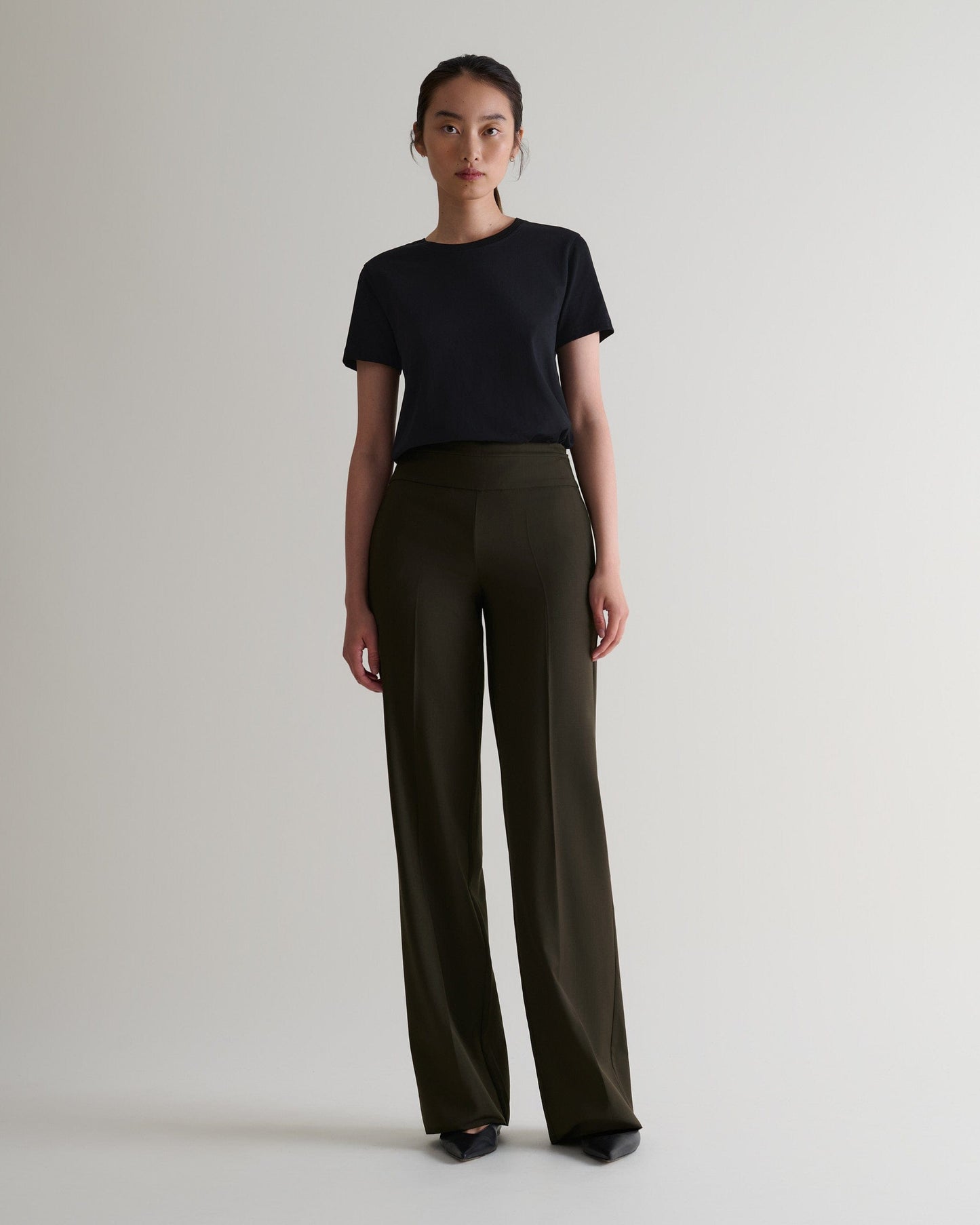 Women's Tropical Wool Wide Leg Trouser - Herb