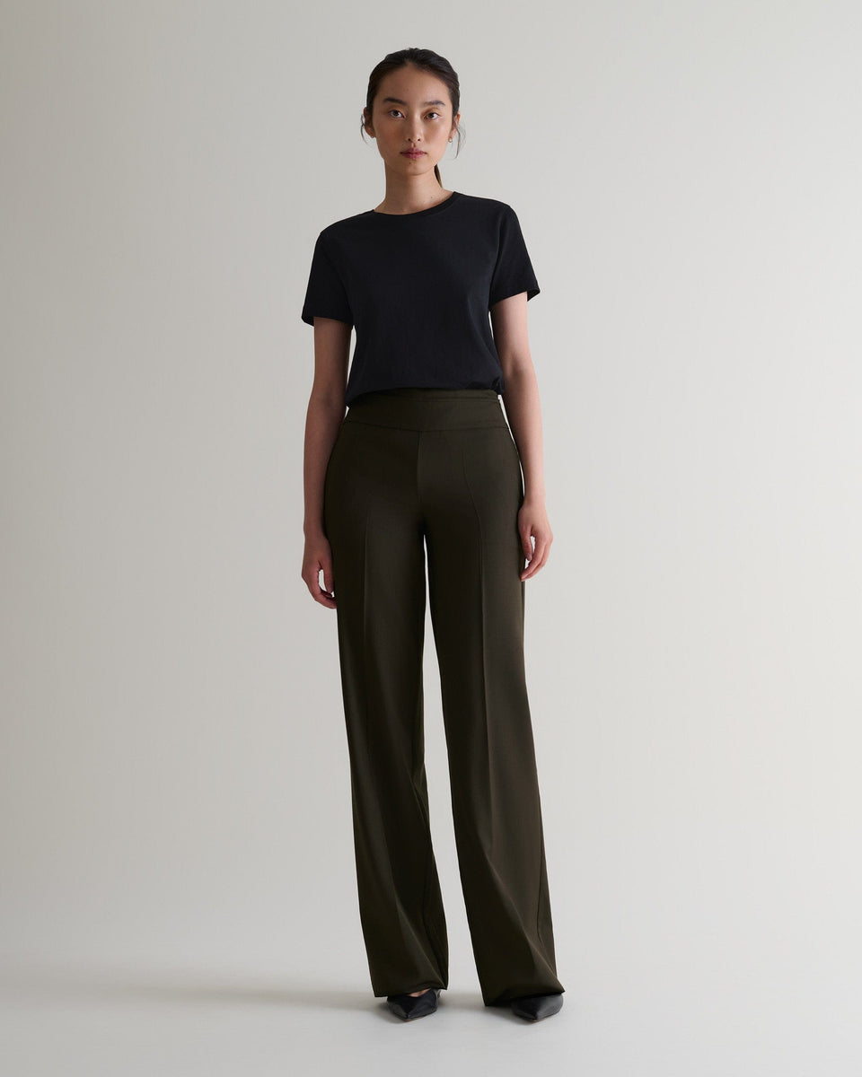 Women's Tropical Wool Wide Leg Trouser - Herb
