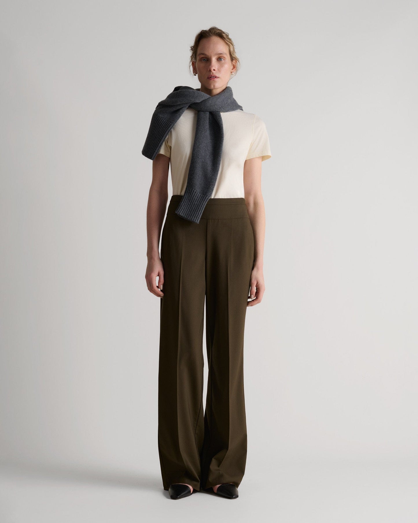 Women's Tropical Wool Wide Leg Trouser - Herb