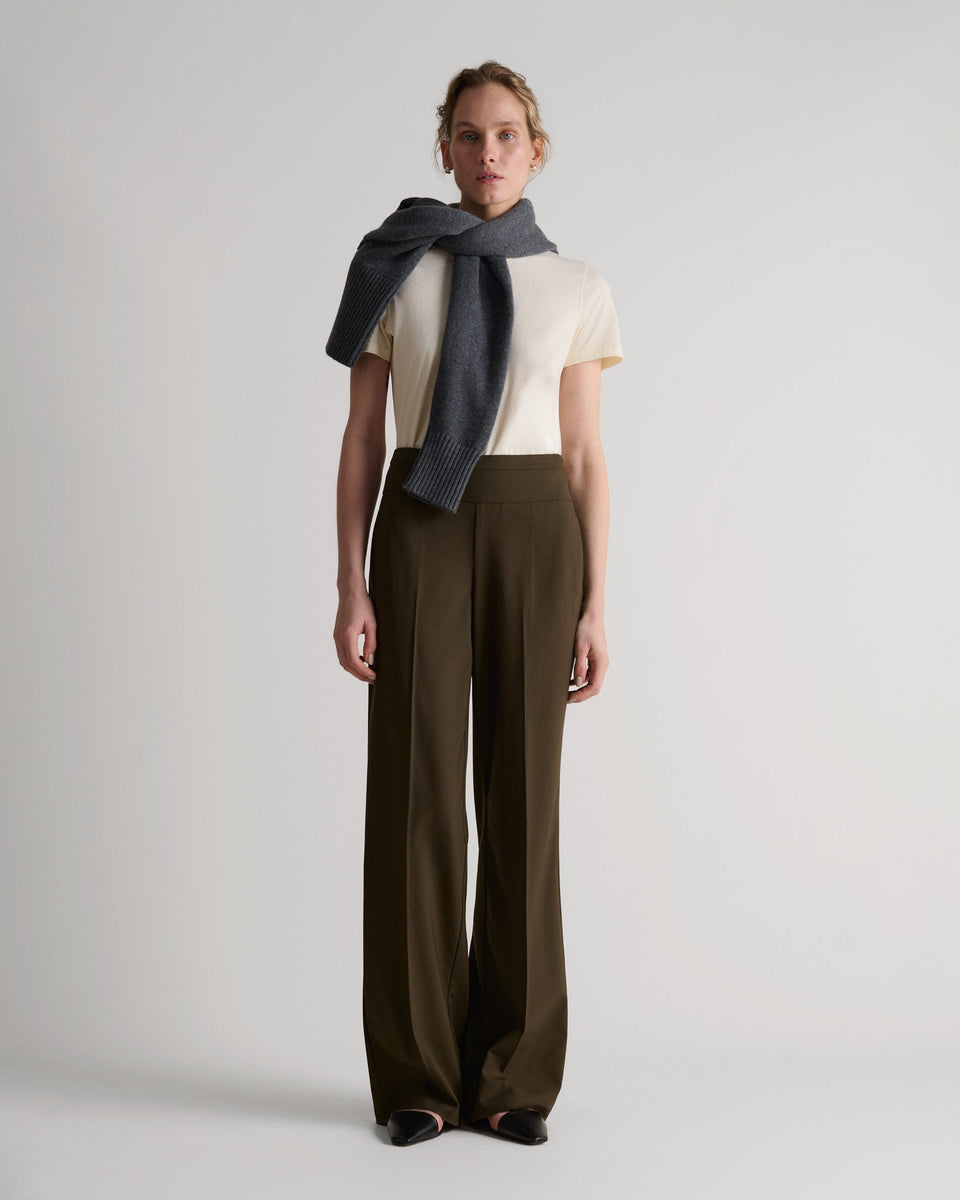 Women's Tropical Wool Wide Leg Trouser - Herb