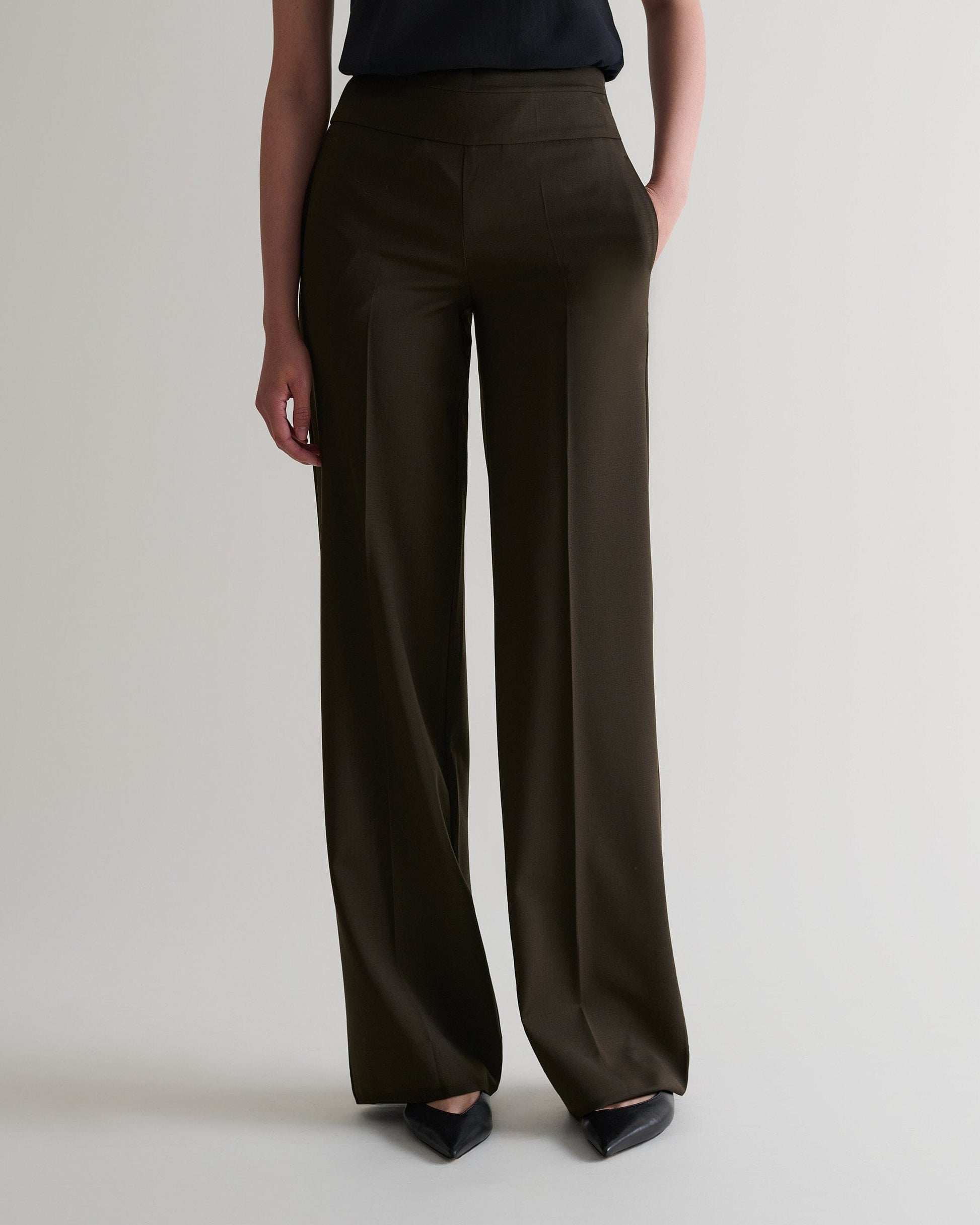 Women's Tropical Wool Wide Leg Trouser - Herb